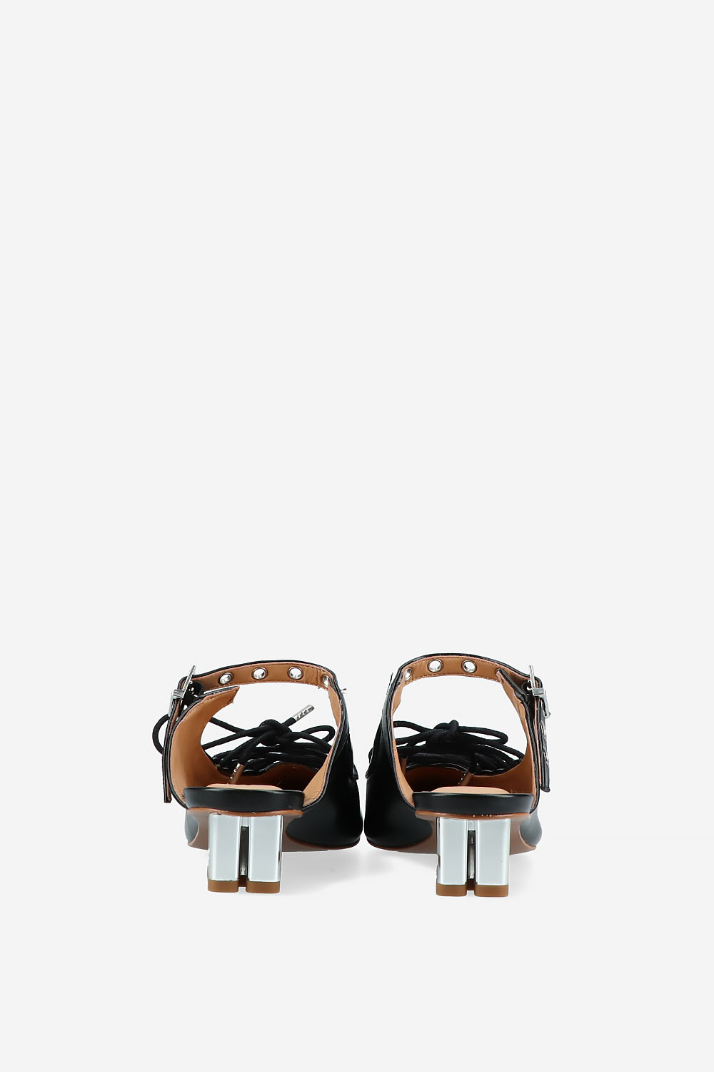 Eyelets lace up crinkle leather mules