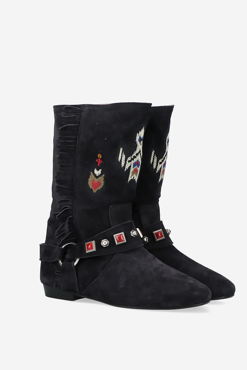 Siani embroidered flat-heeled suede boots