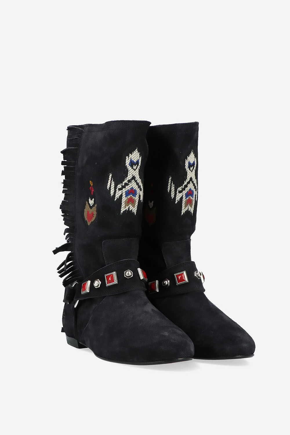 Siani embroidered flat-heeled suede boots