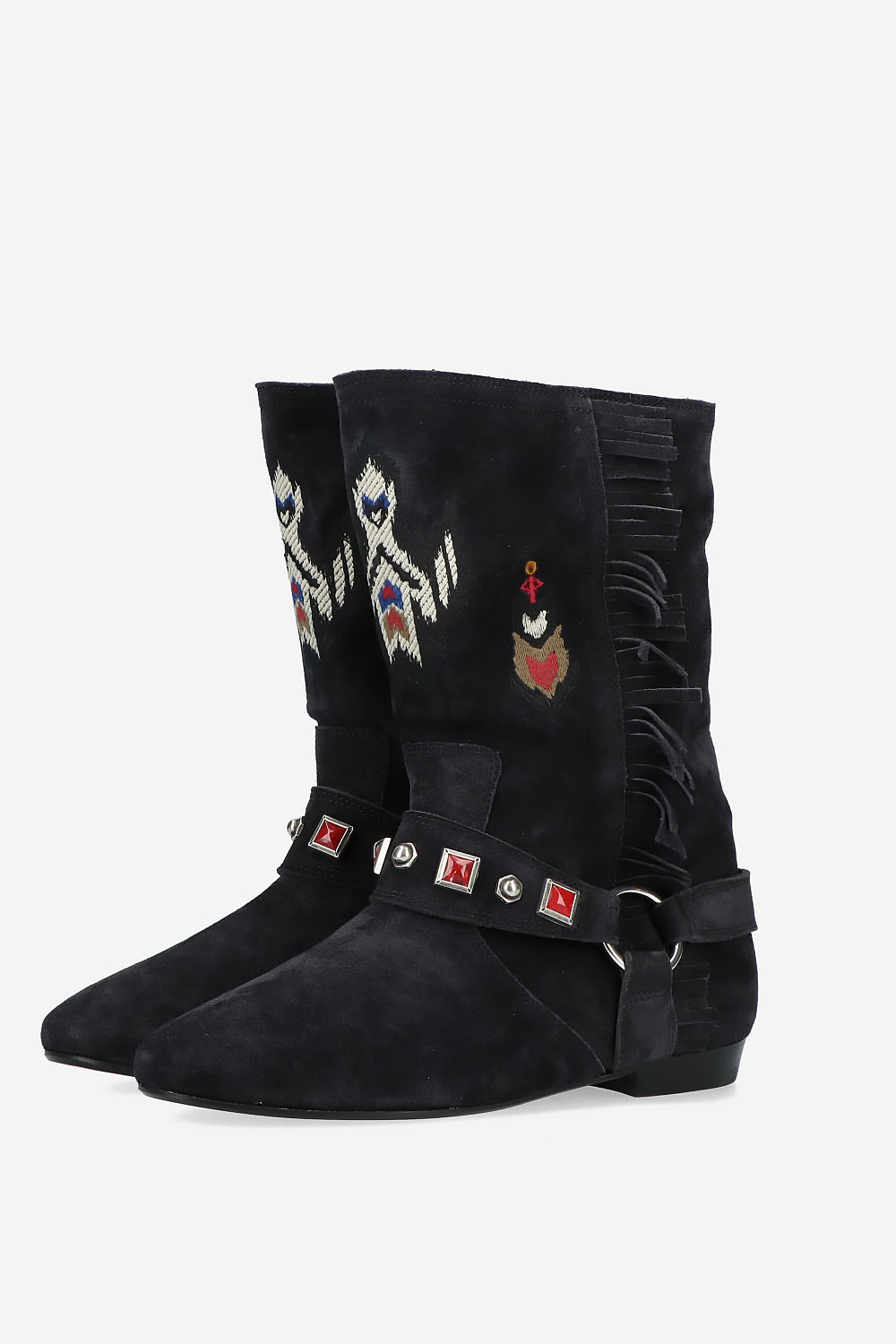 Siani embroidered flat-heeled suede boots
