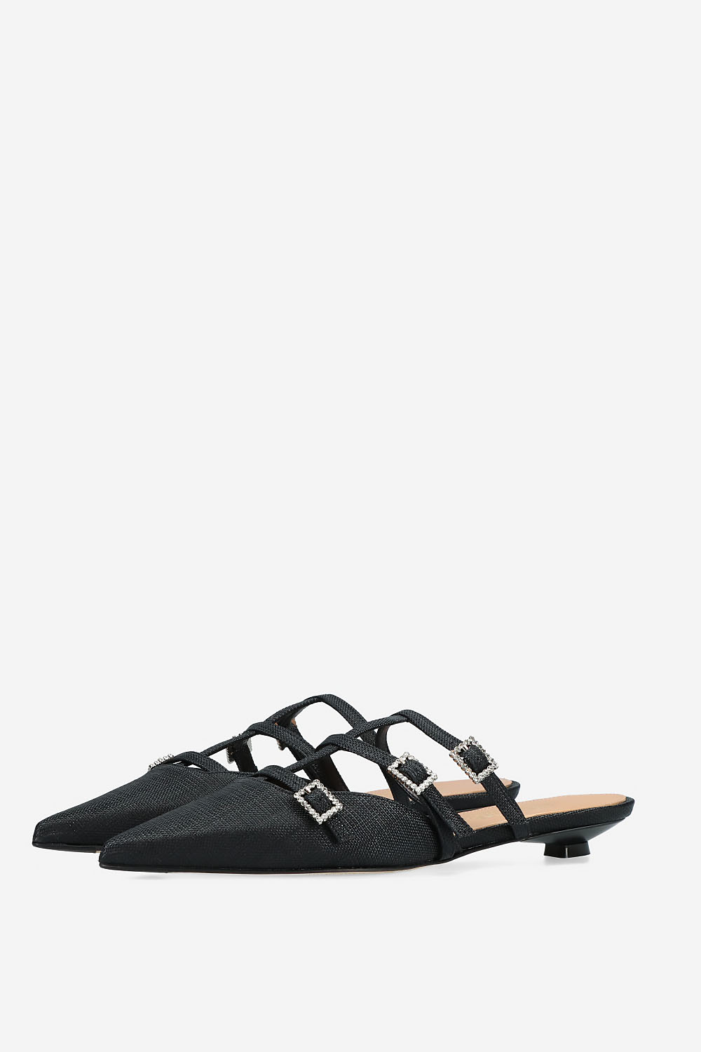 Raffia instep-strap mules