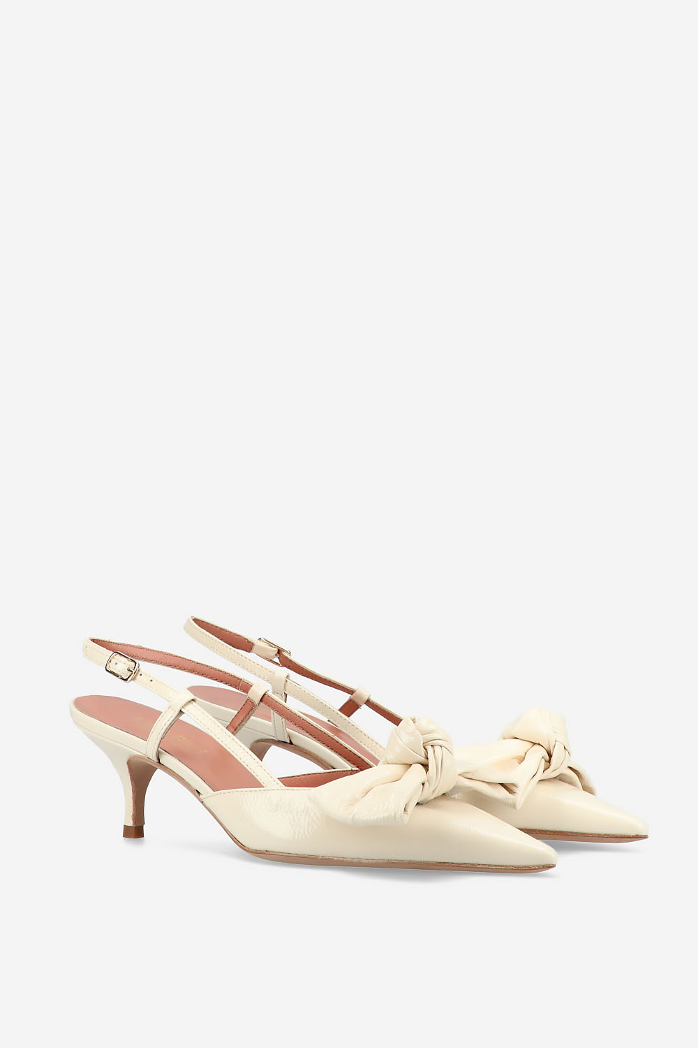 Bow heeled leather slingbacks