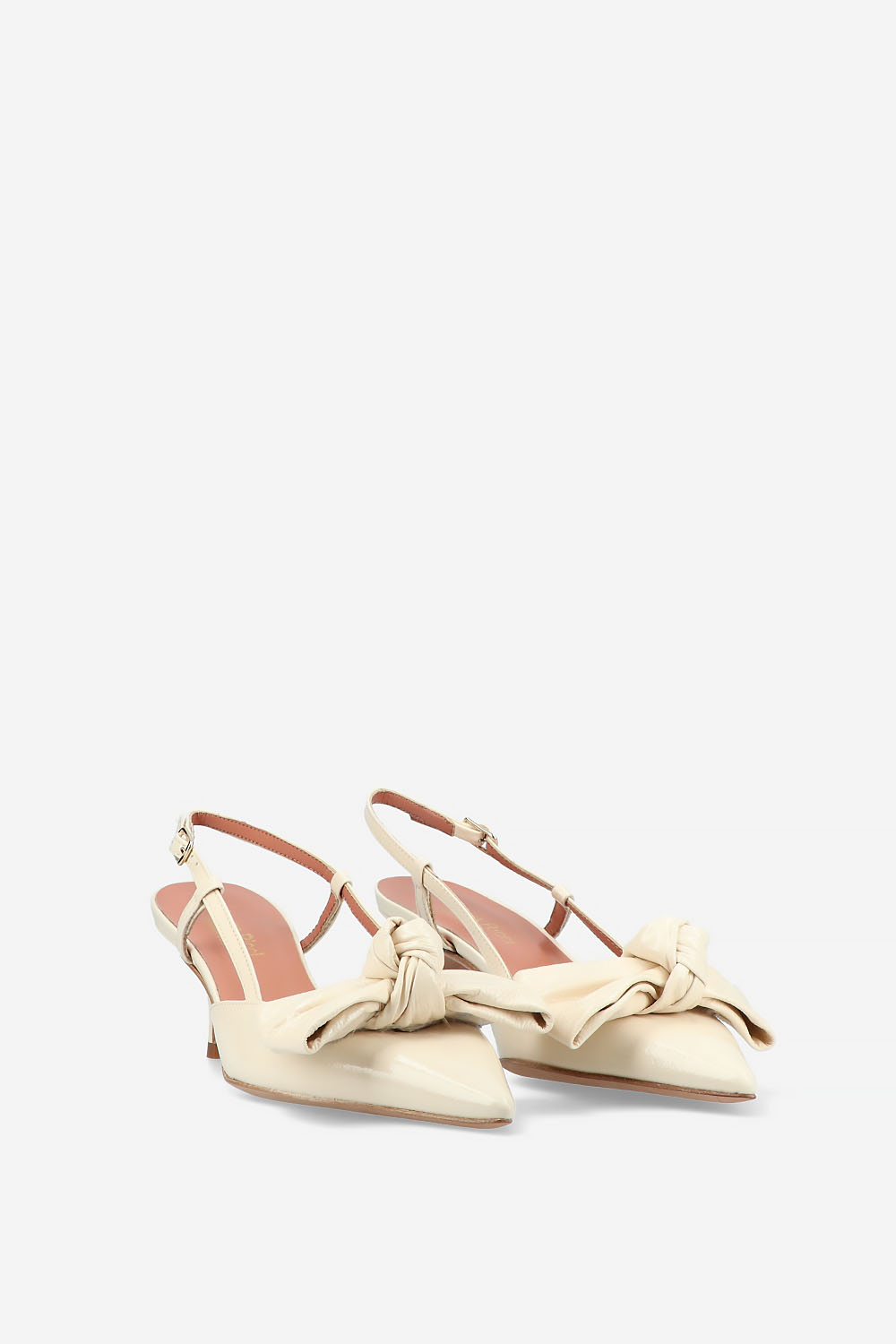 Bow heeled leather slingbacks