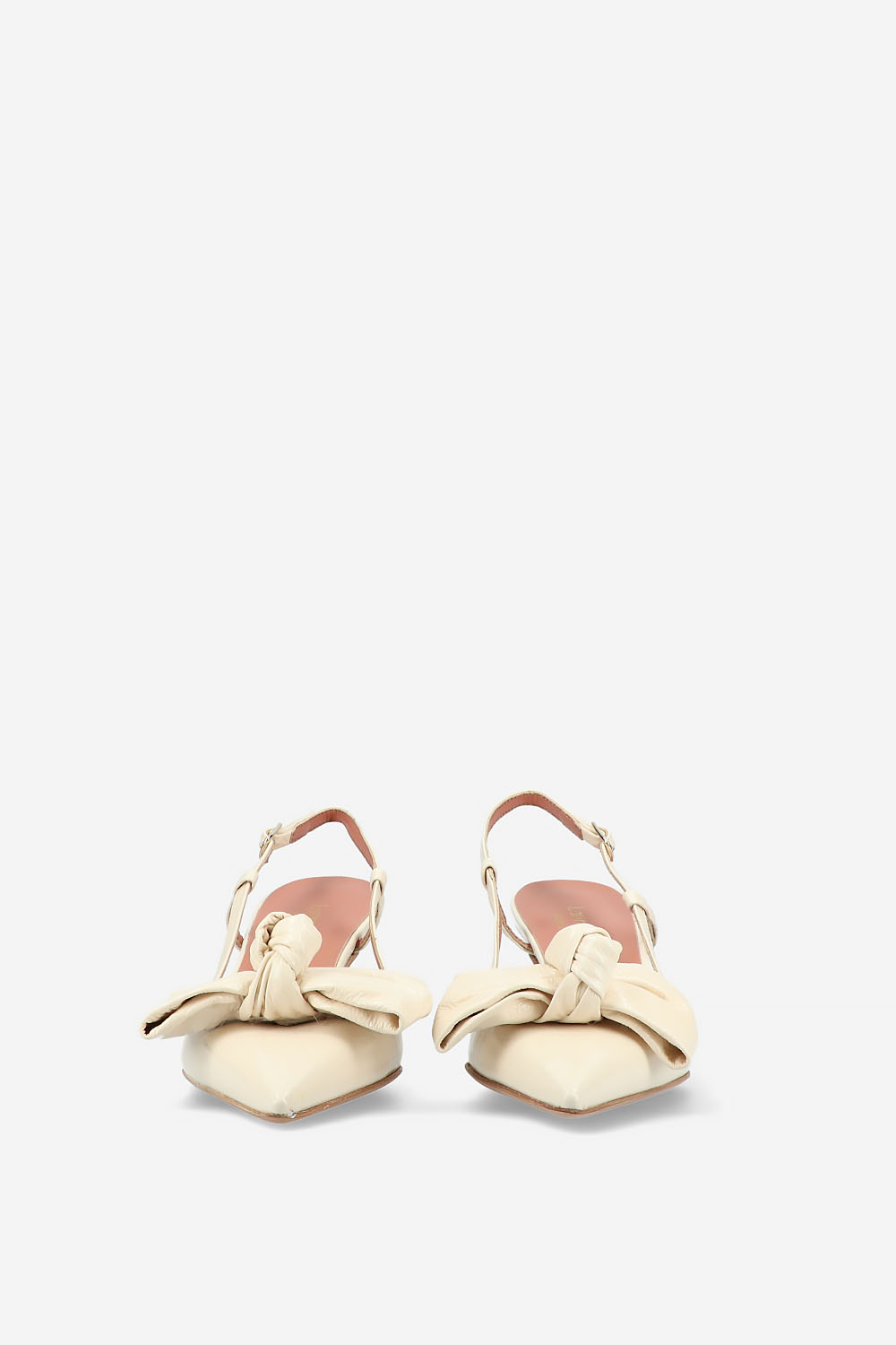 Bow heeled leather slingbacks