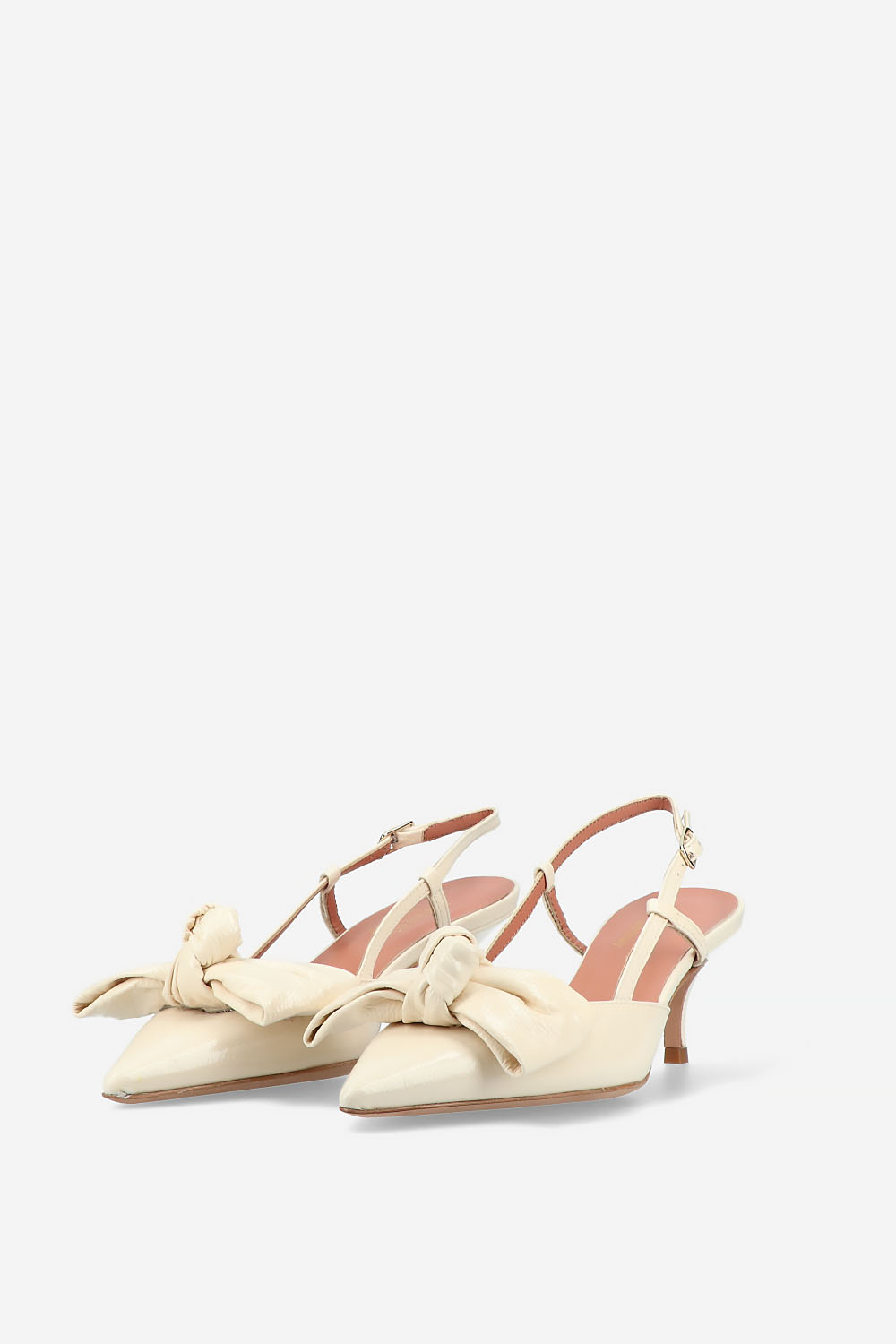 Bow heeled leather slingbacks