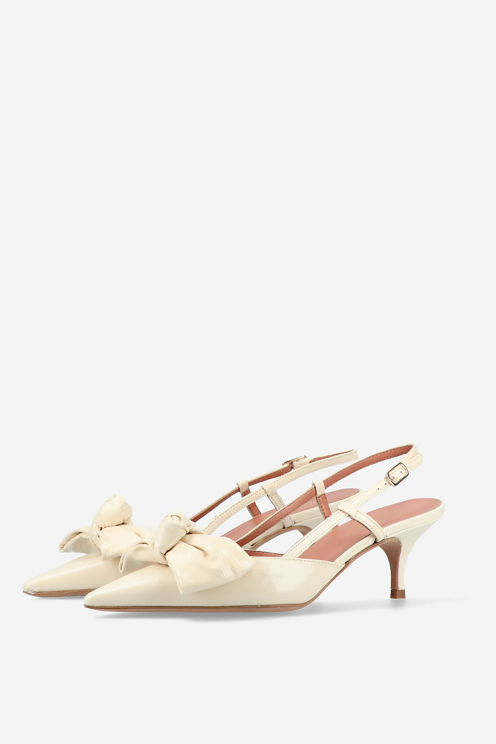 Bow heeled leather slingbacks