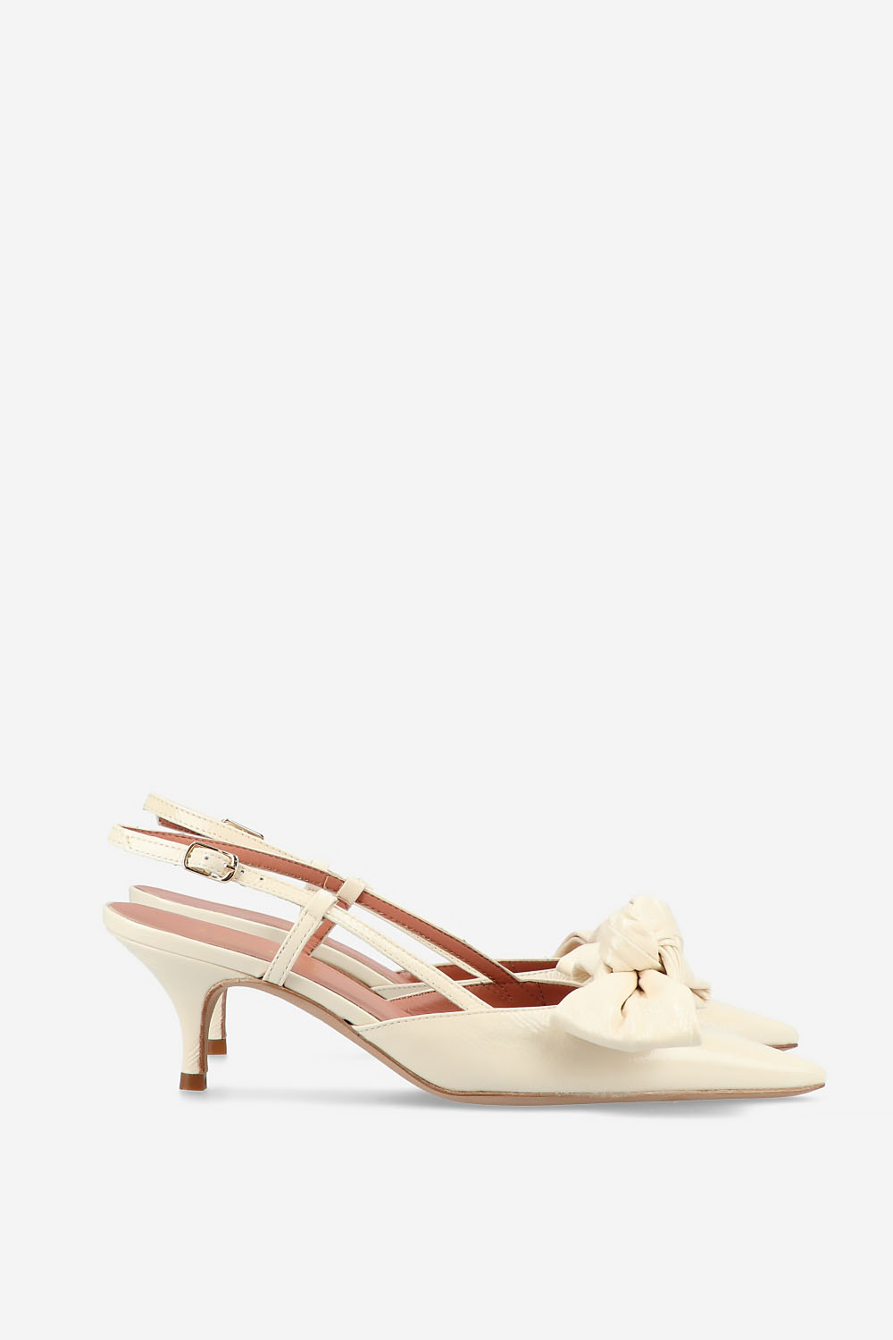 Bow heeled leather slingbacks