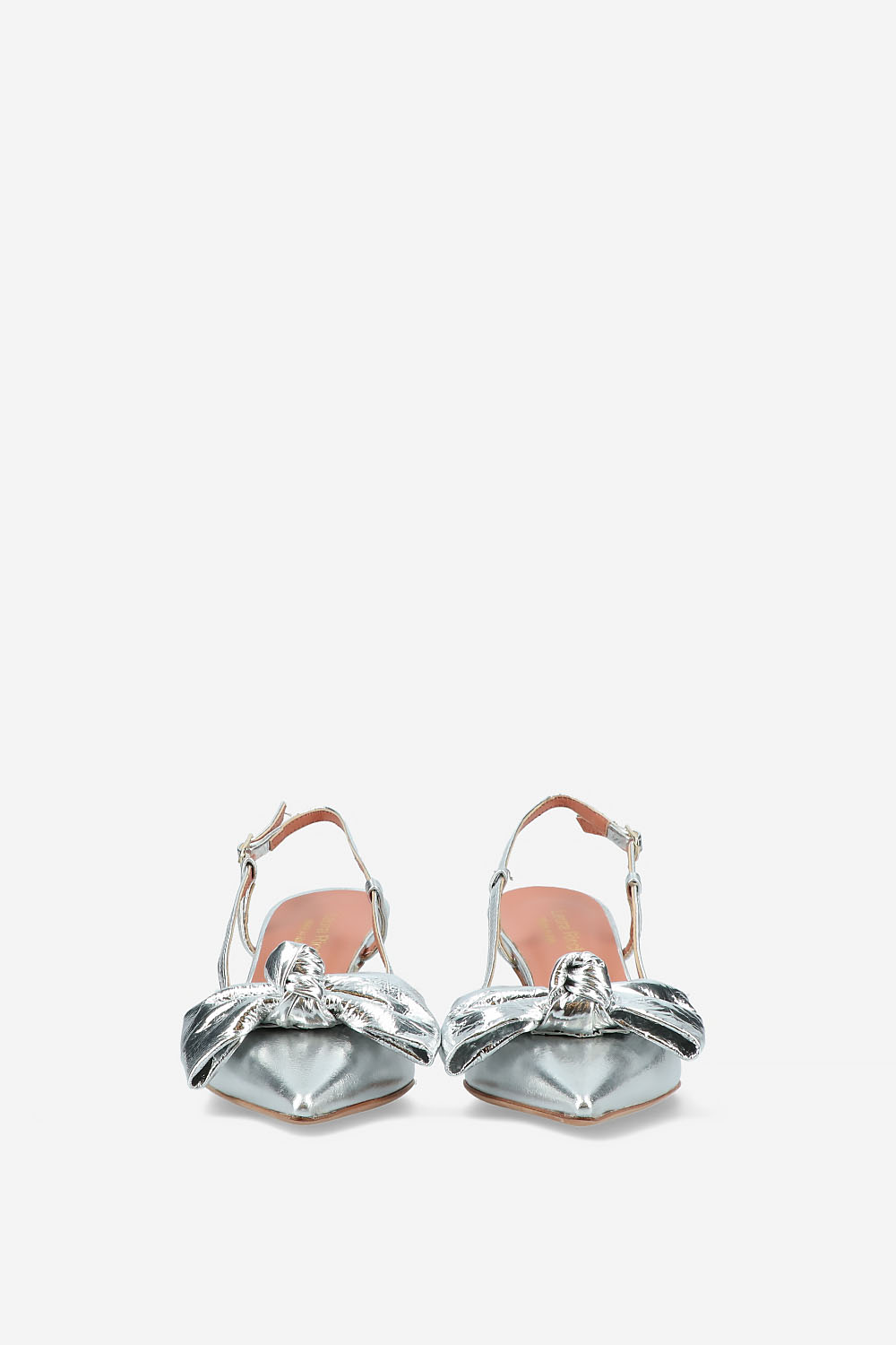 Bow heeled leather slingbacks