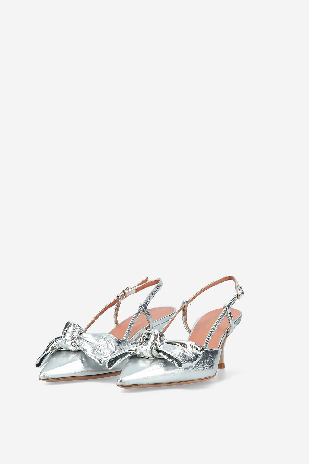 Bow heeled leather slingbacks