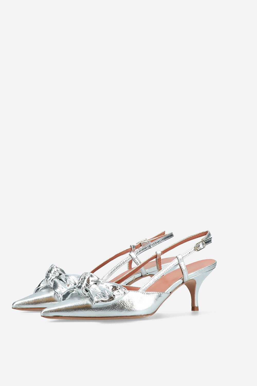 Bow heeled leather slingbacks