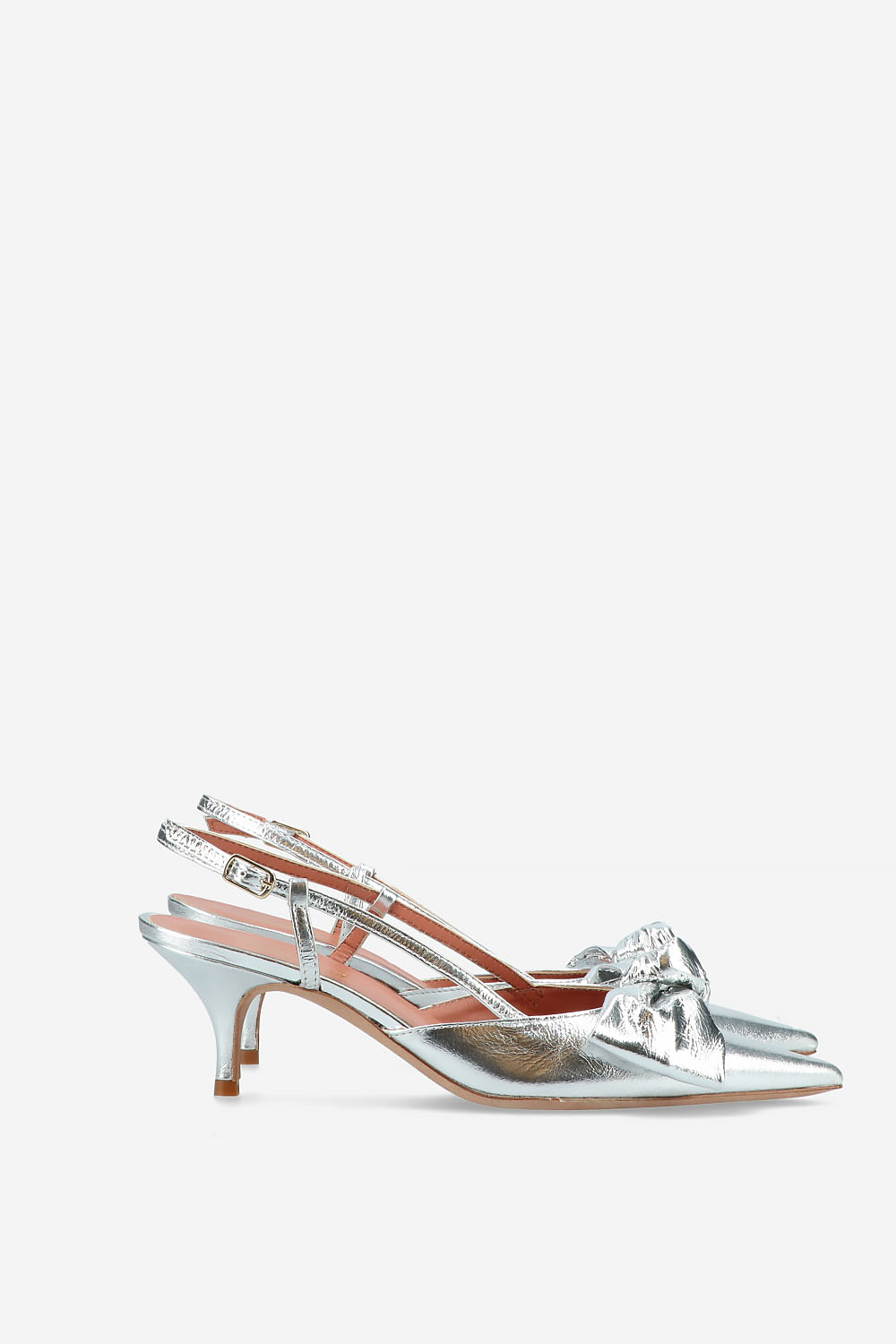 Bow heeled leather slingbacks