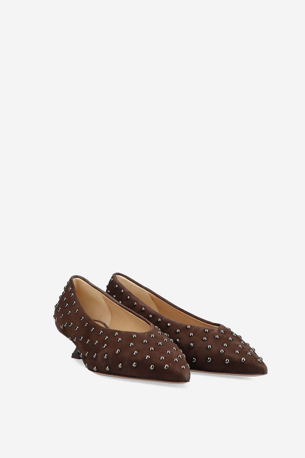 Pointed-toe studs suede pumps