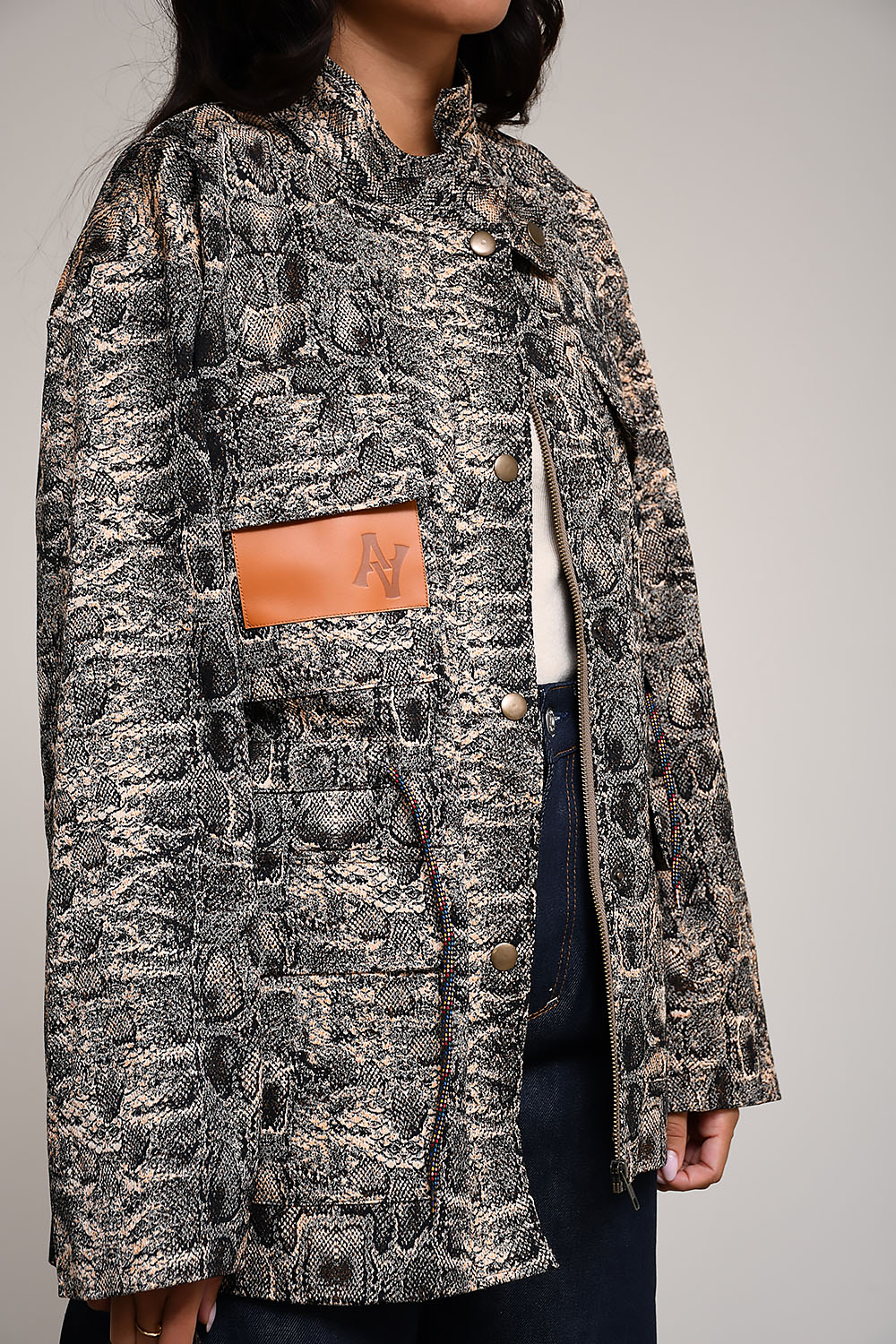 Snake printed parka