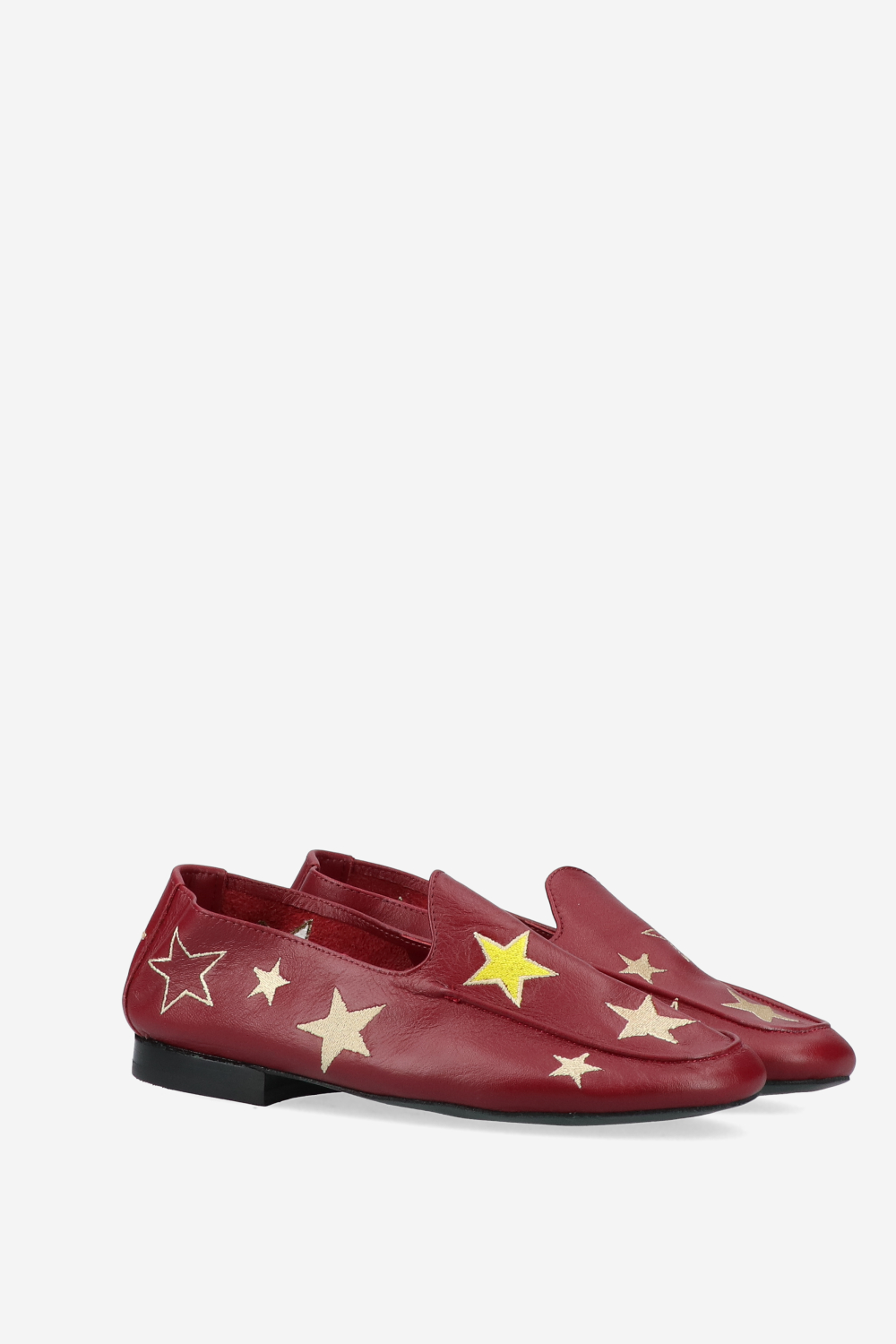 Star embroidered leather loafers