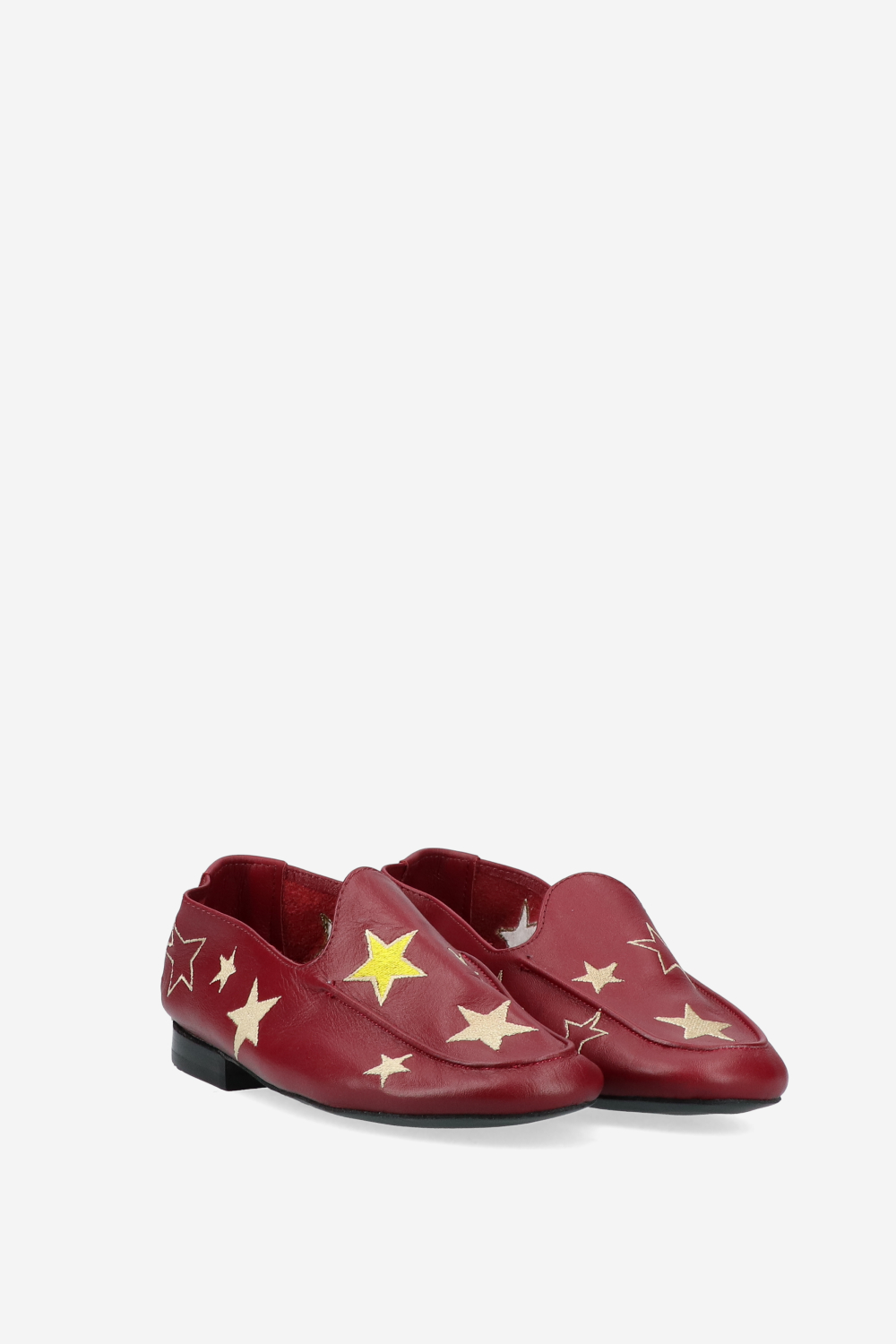 Star embroidered leather loafers