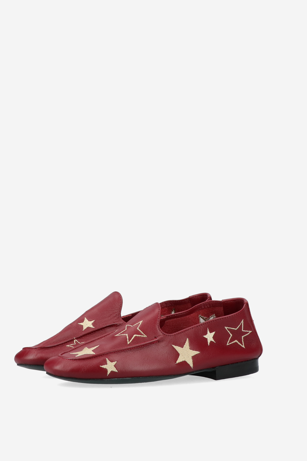 Star embroidered leather loafers