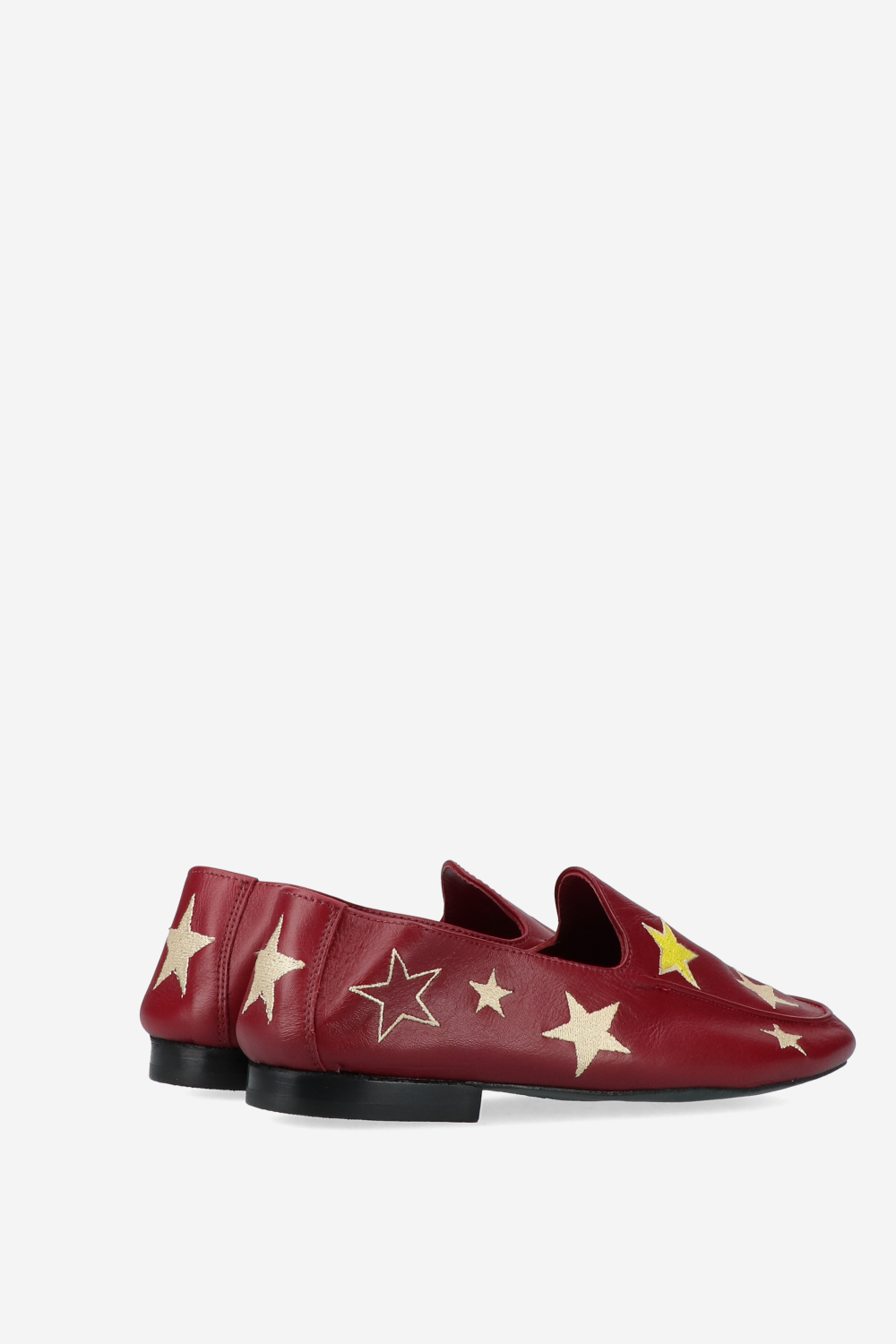 Star embroidered leather loafers