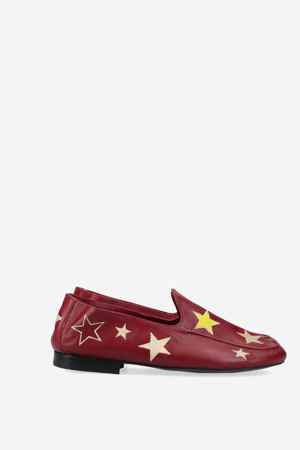 Star embroidered leather loafers