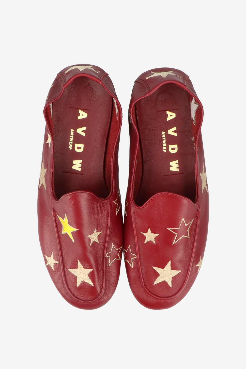 Star embroidered leather loafers