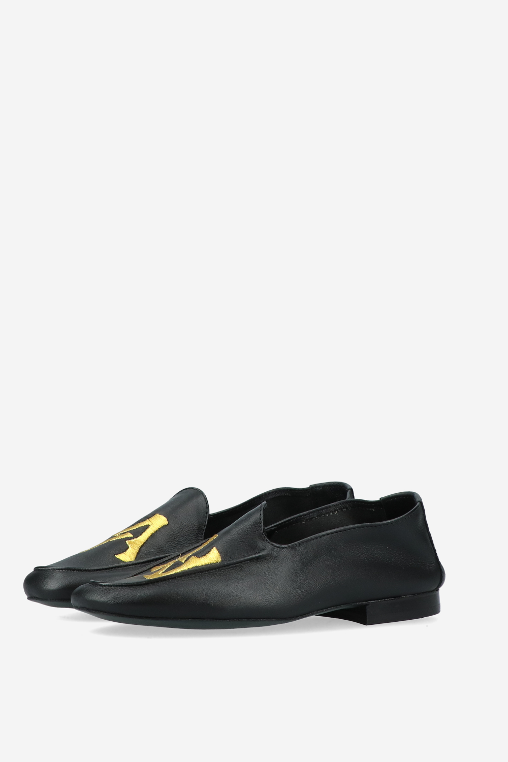 Logo embroidered leather loafers