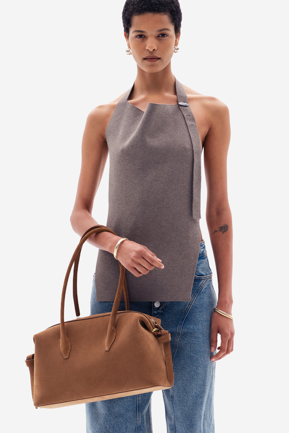 Brioche duffle suede shoulder bag