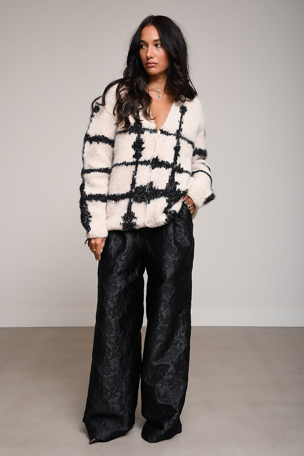 Wild Animals - Windowpane checked cardigan