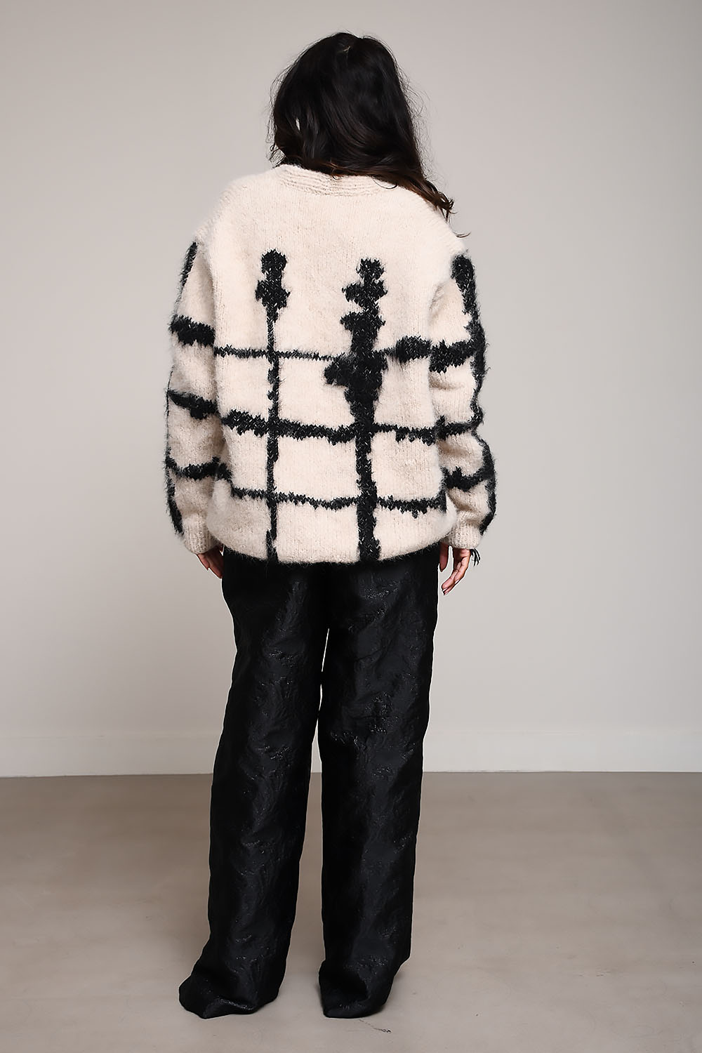 Windowpane checked cardigan