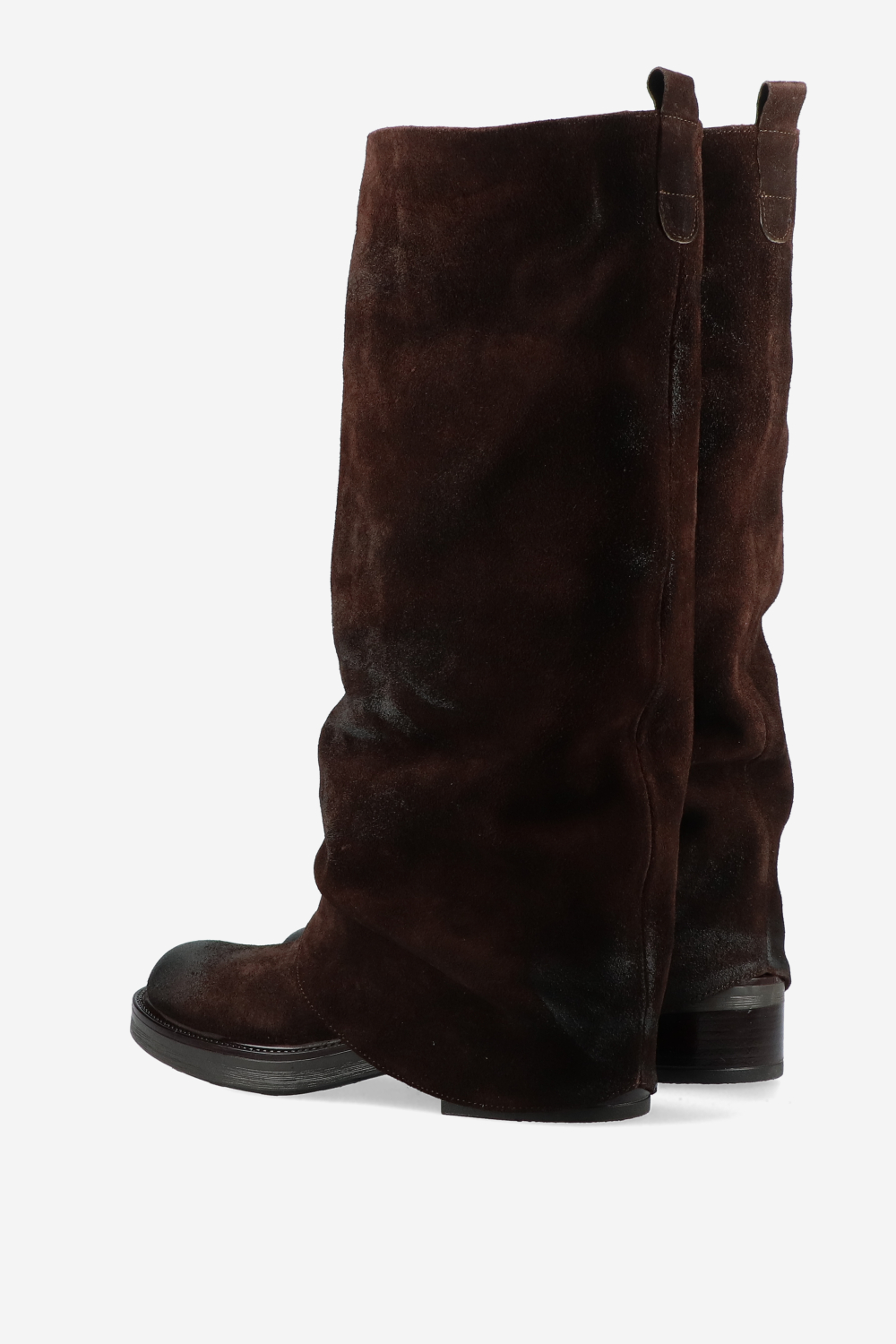 Slouchy suede fold-over boots