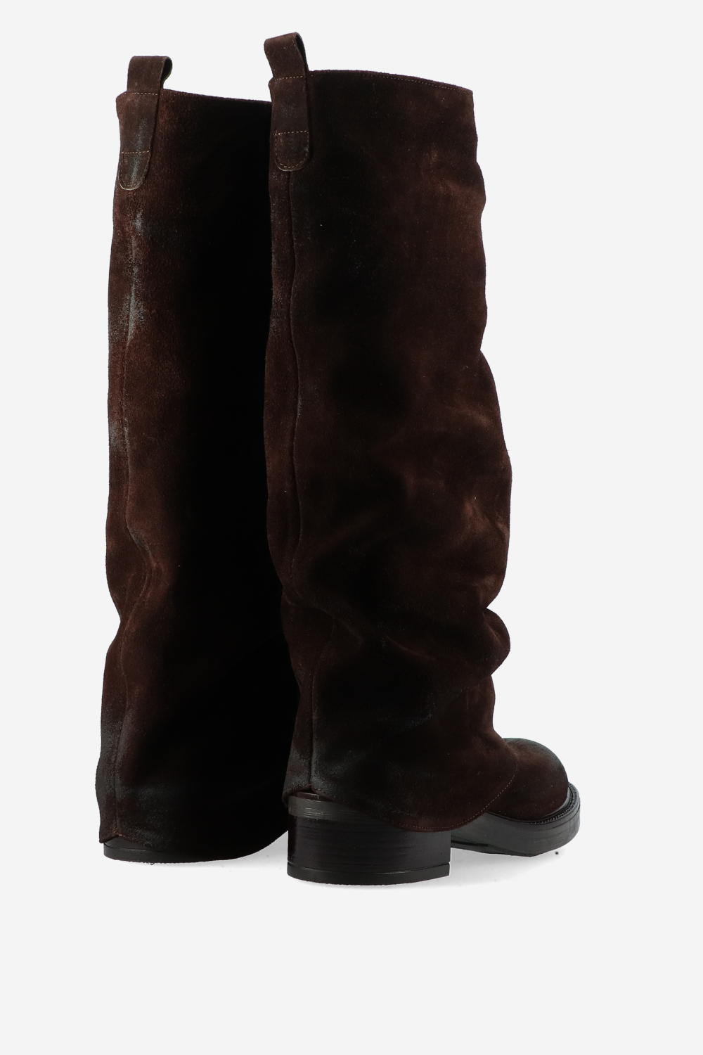 Slouchy suede fold-over boots
