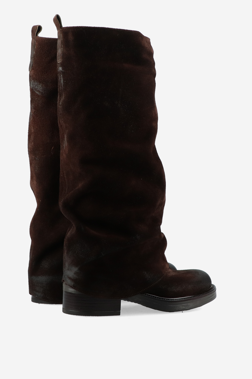 Slouchy suede fold-over boots