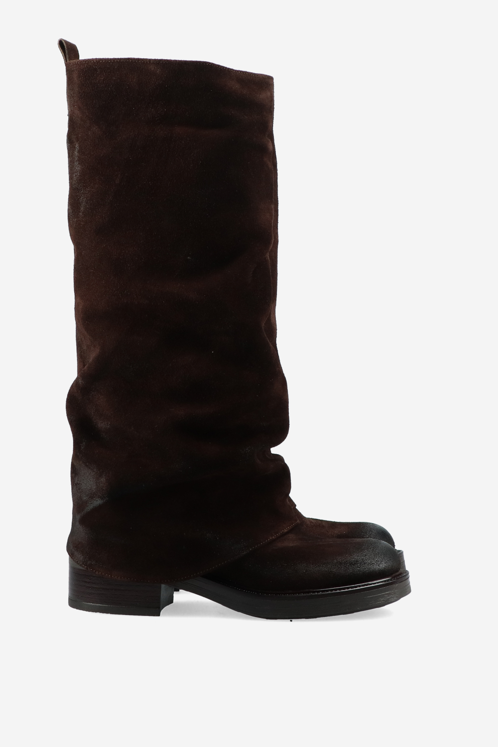 Slouchy suede fold-over boots