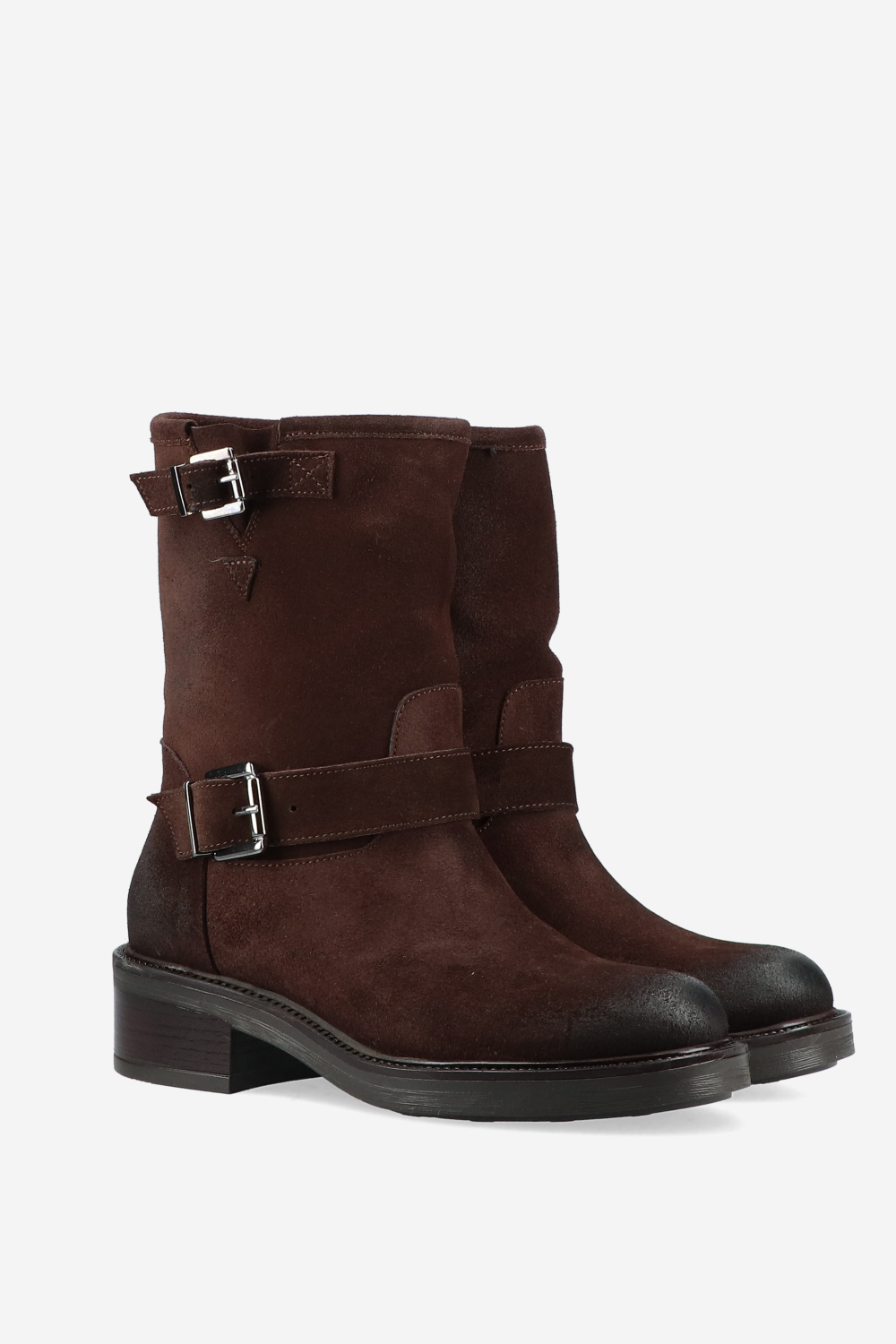 Buckled suede ankle boots