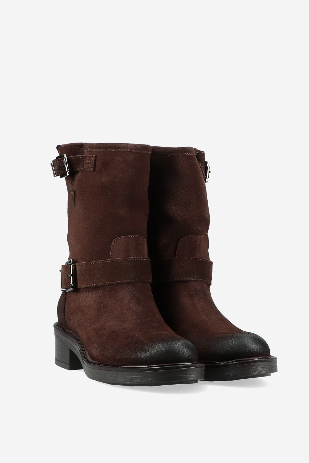 Buckled suede ankle boots
