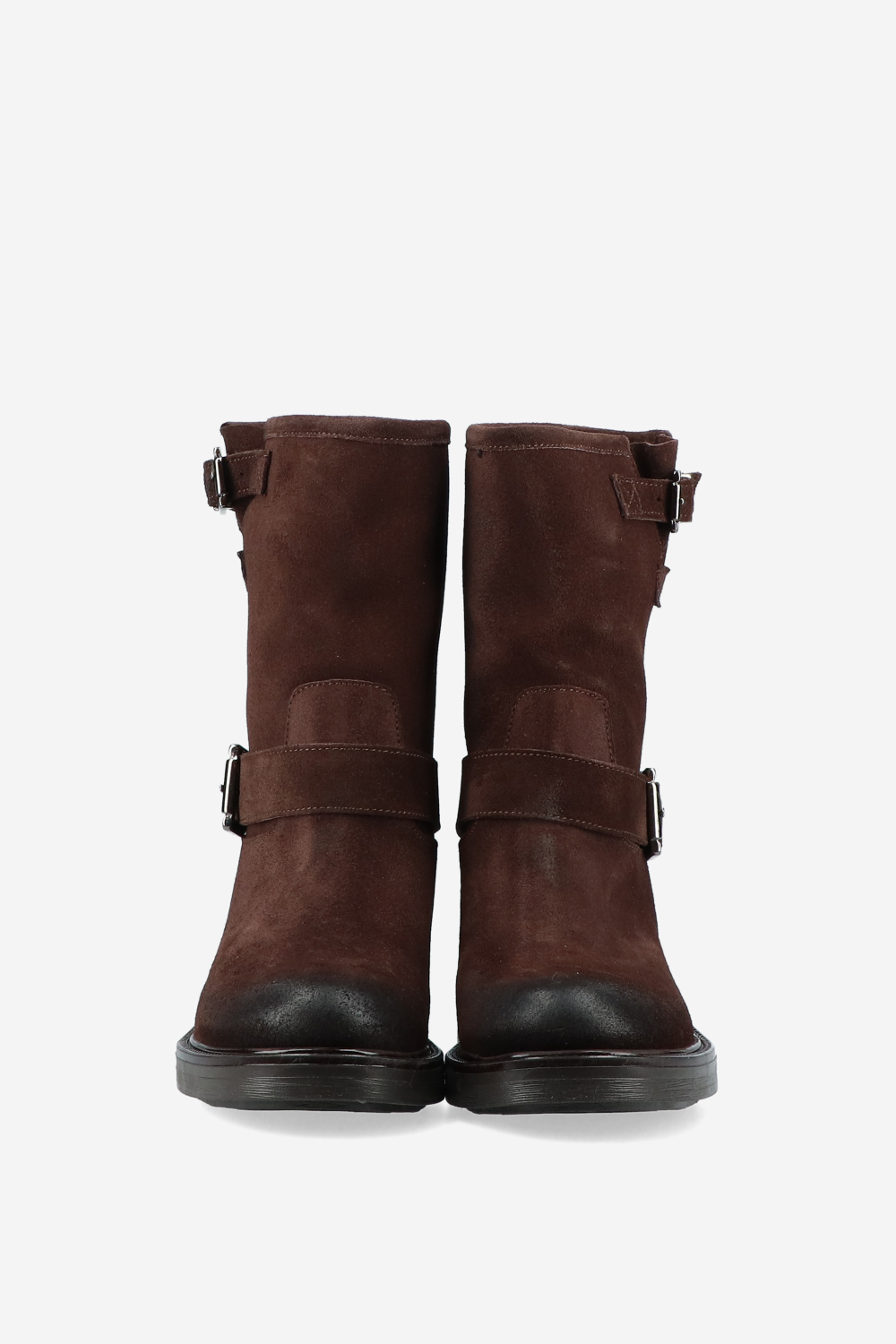 Buckled suede ankle boots