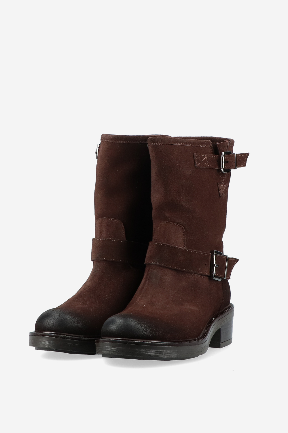 Buckled suede ankle boots