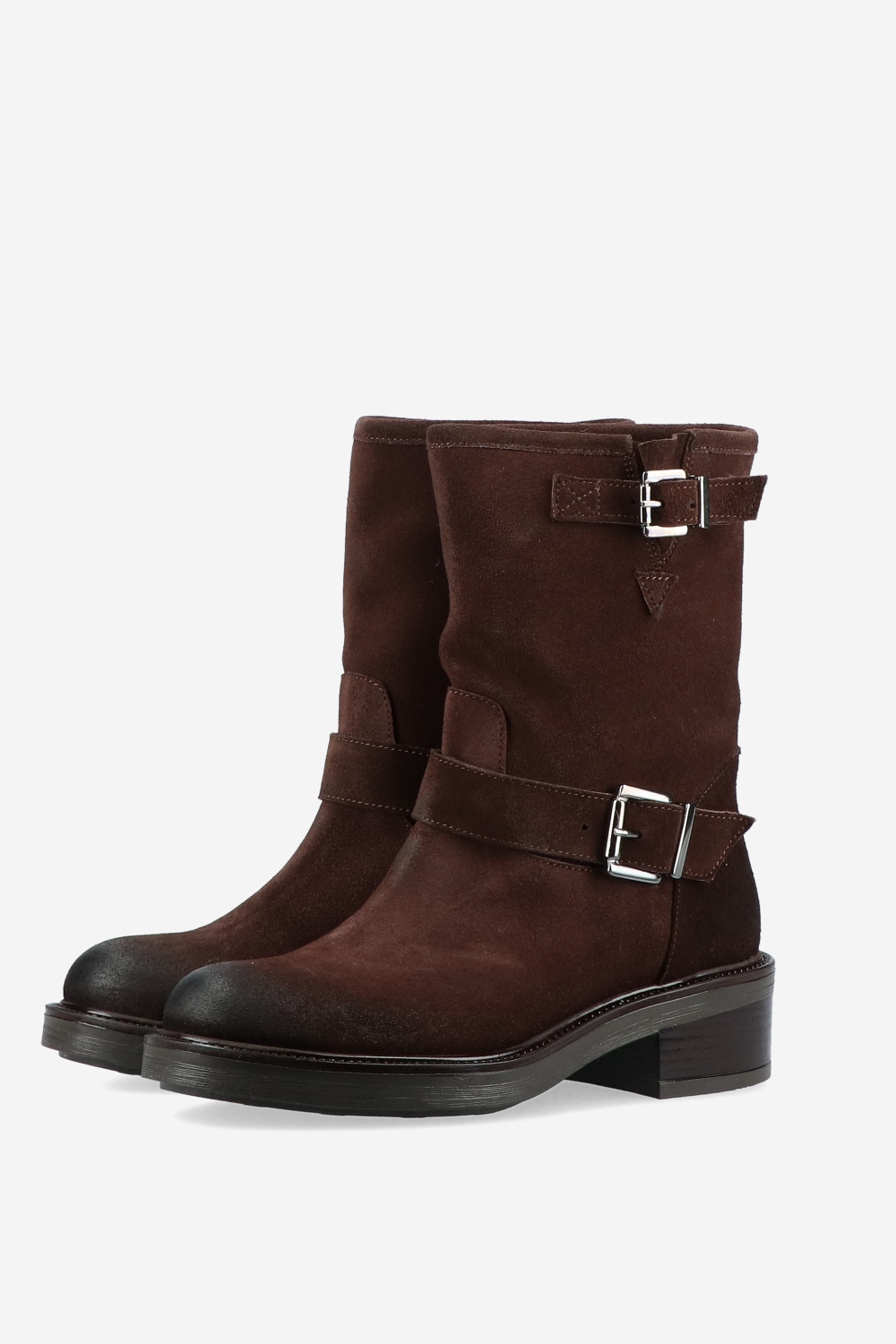 Buckled suede ankle boots