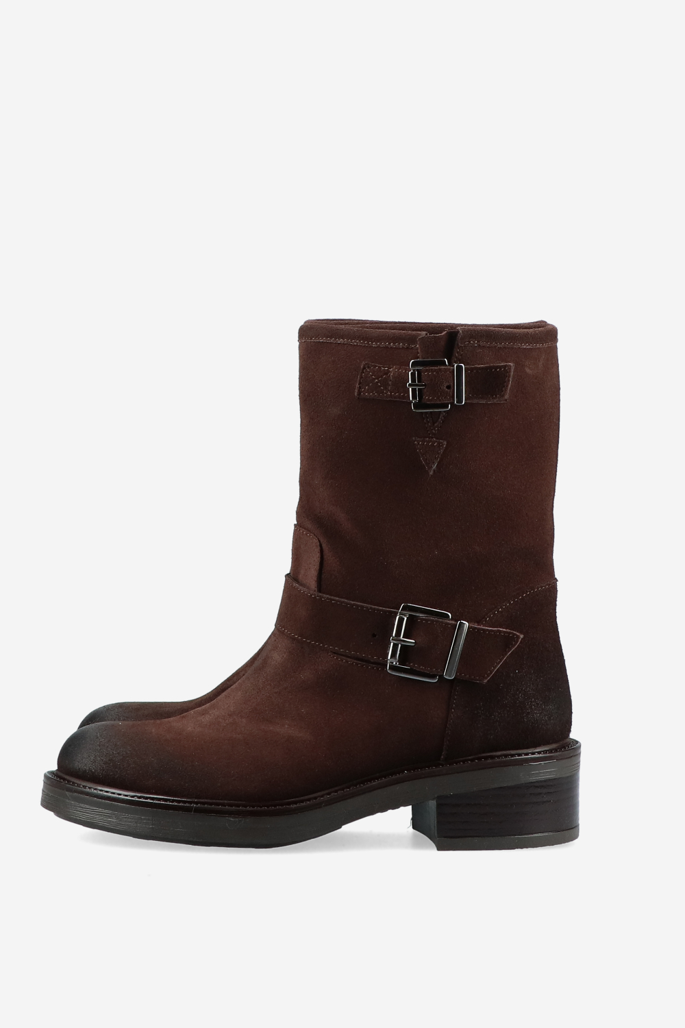 Buckled suede ankle boots