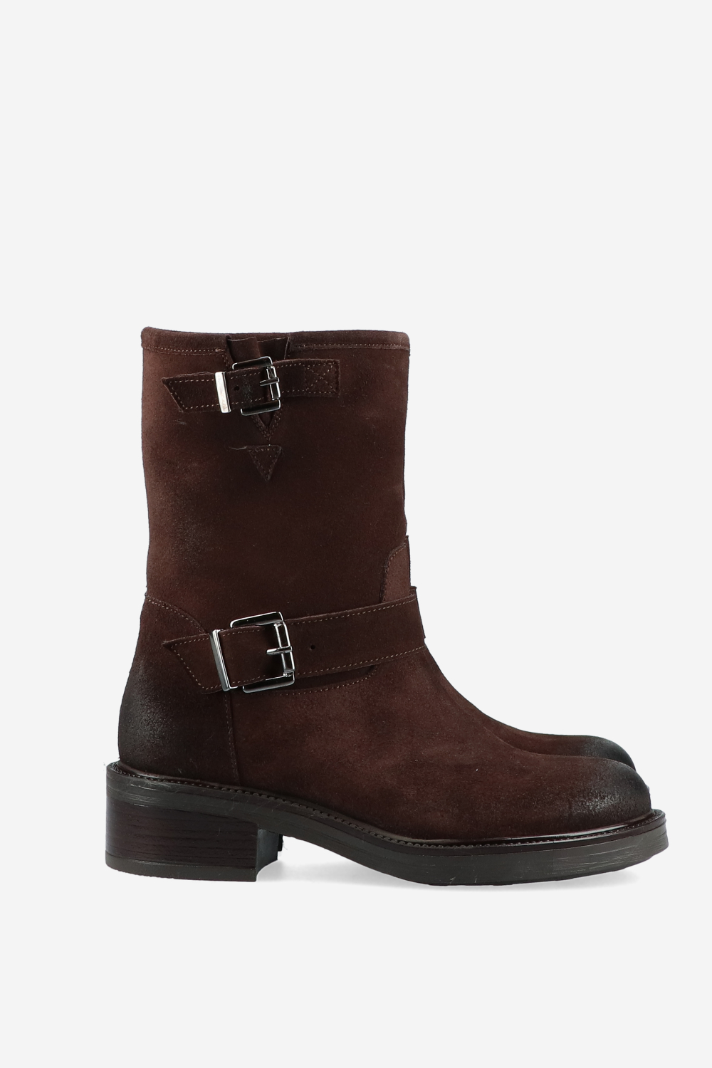 Buckled suede ankle boots