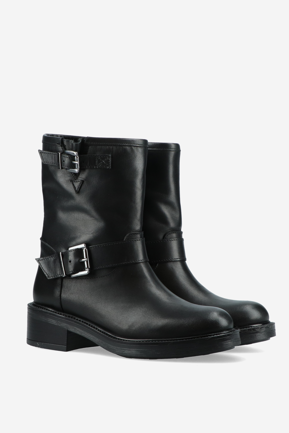 Buckled leather ankle boots