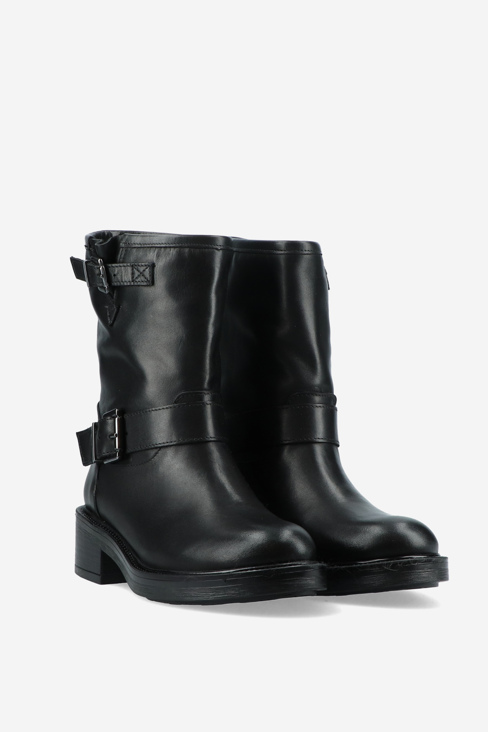 Buckled leather ankle boots