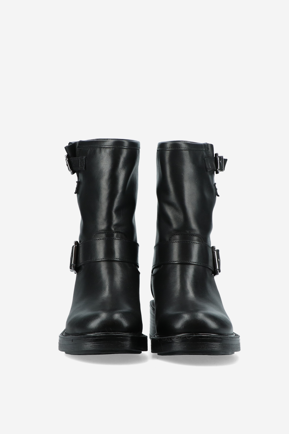 Buckled leather ankle boots