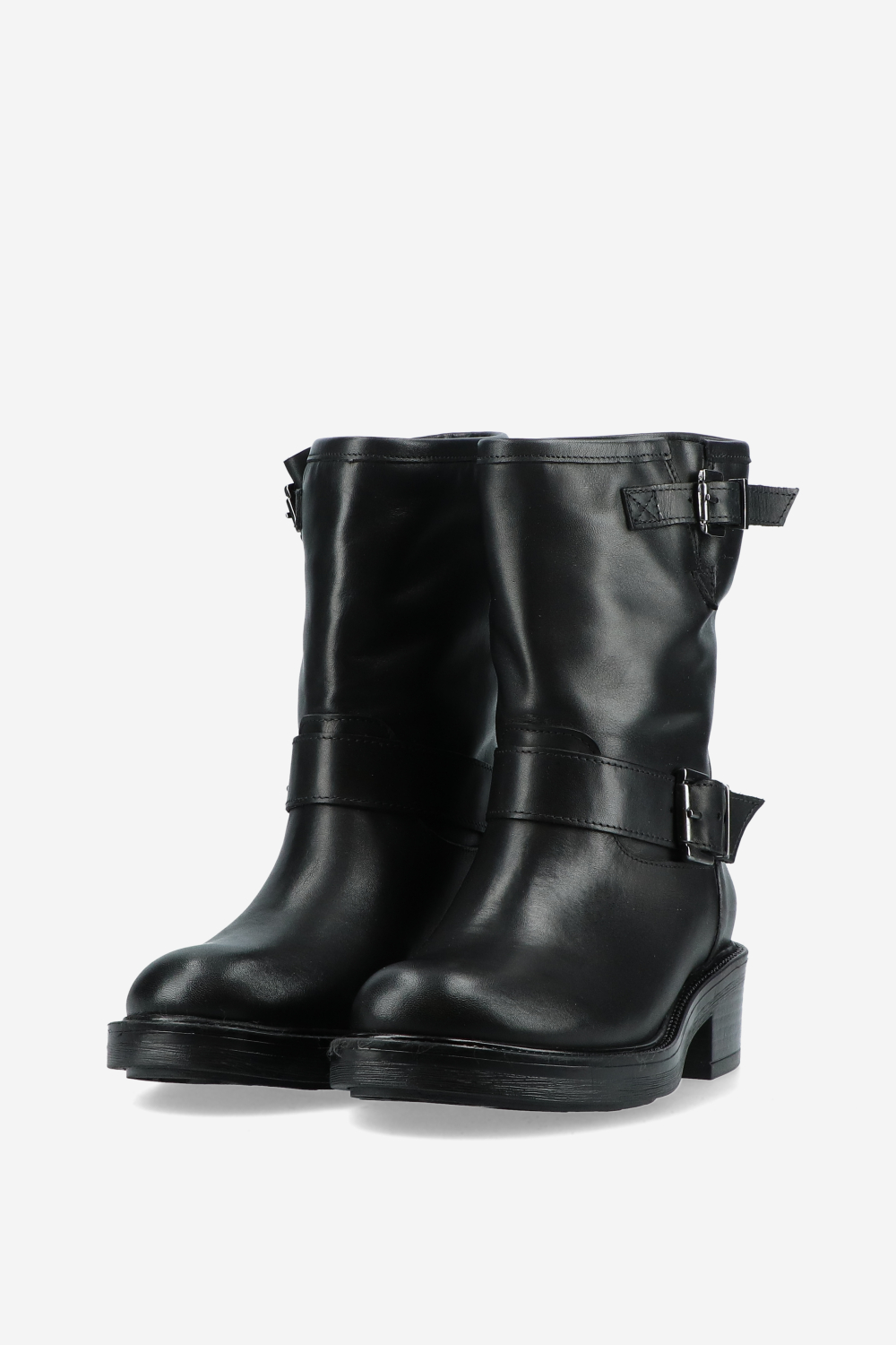 Buckled leather ankle boots