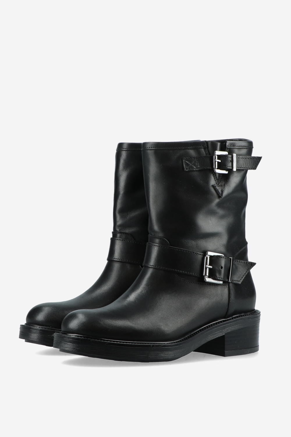 Buckled leather ankle boots