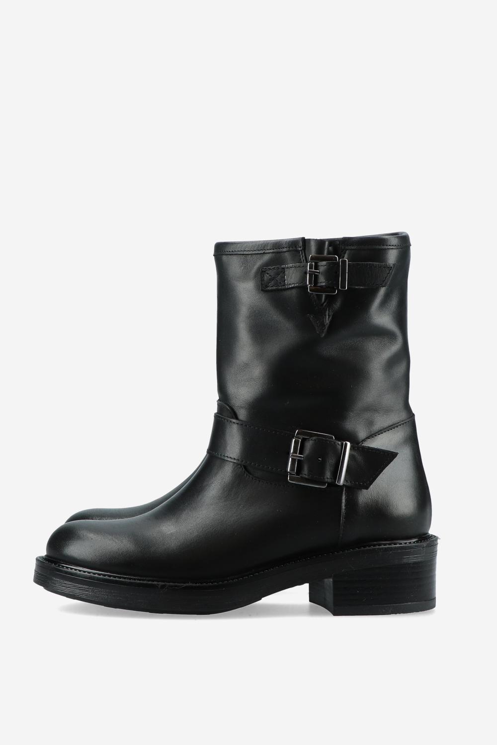 Buckled leather ankle boots