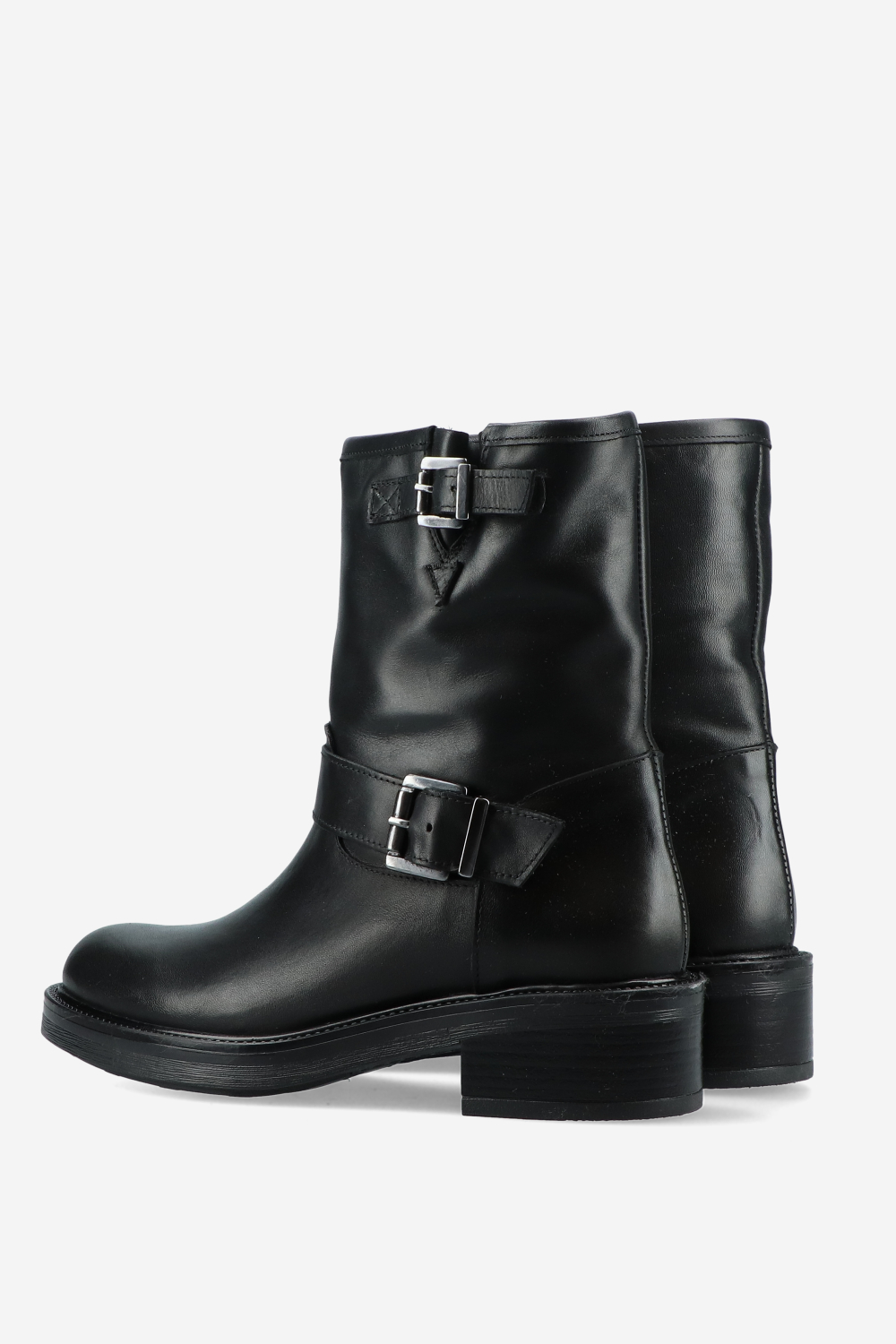 Buckled leather ankle boots