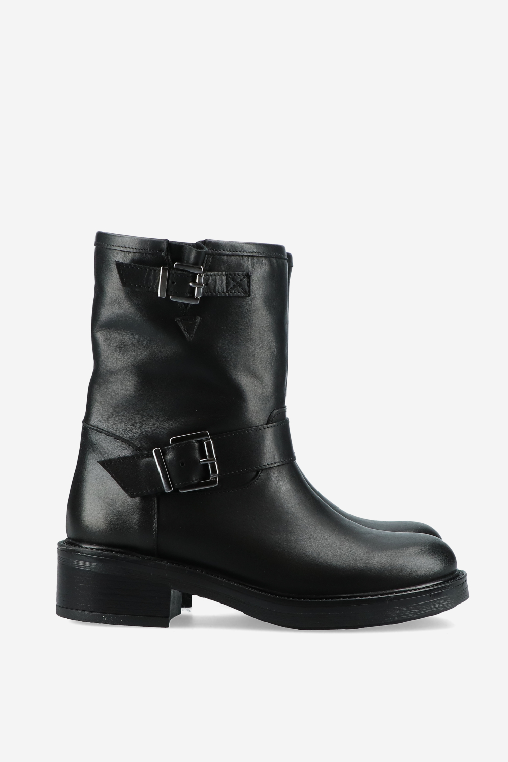 Buckled leather ankle boots