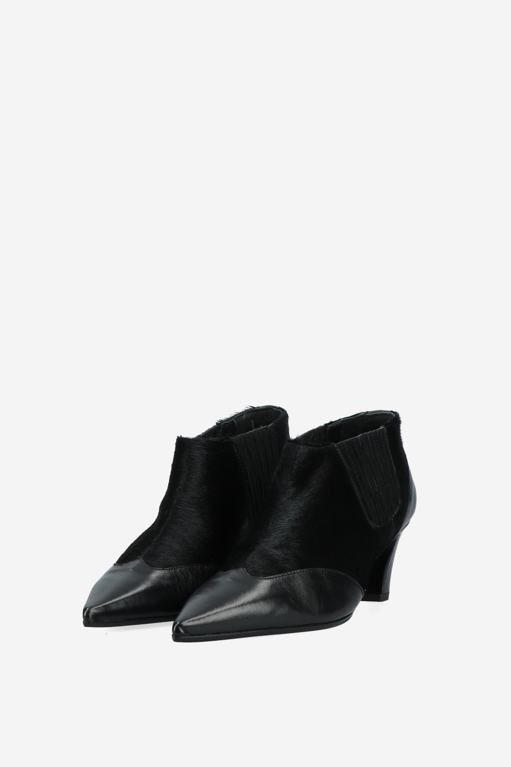 Pony hair leather ankle boots