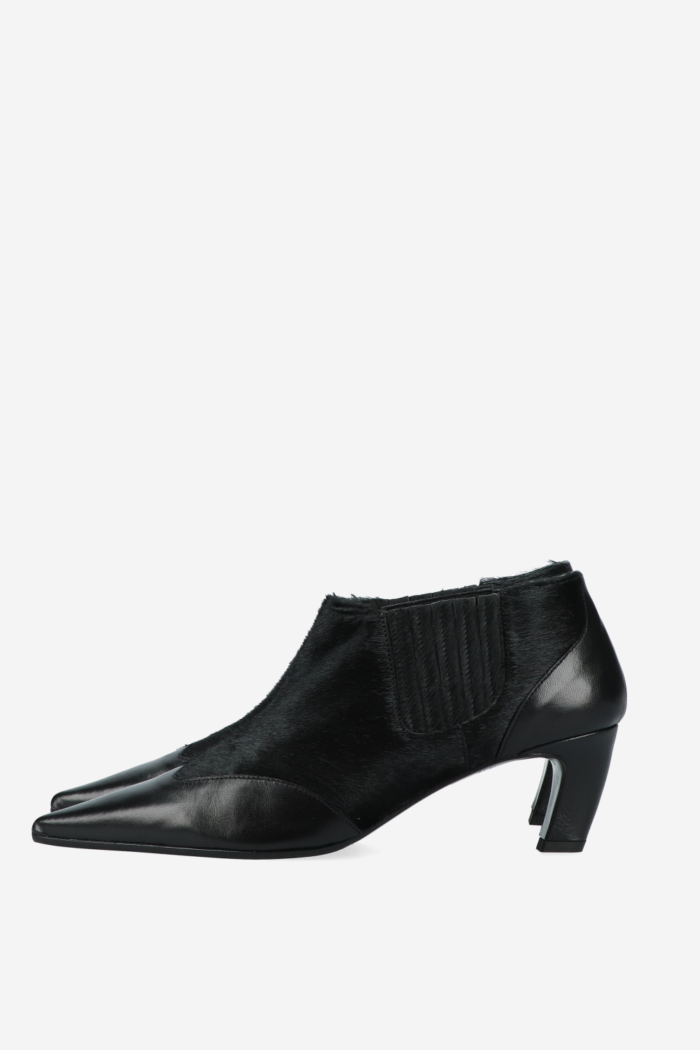 Pony hair leather ankle boots