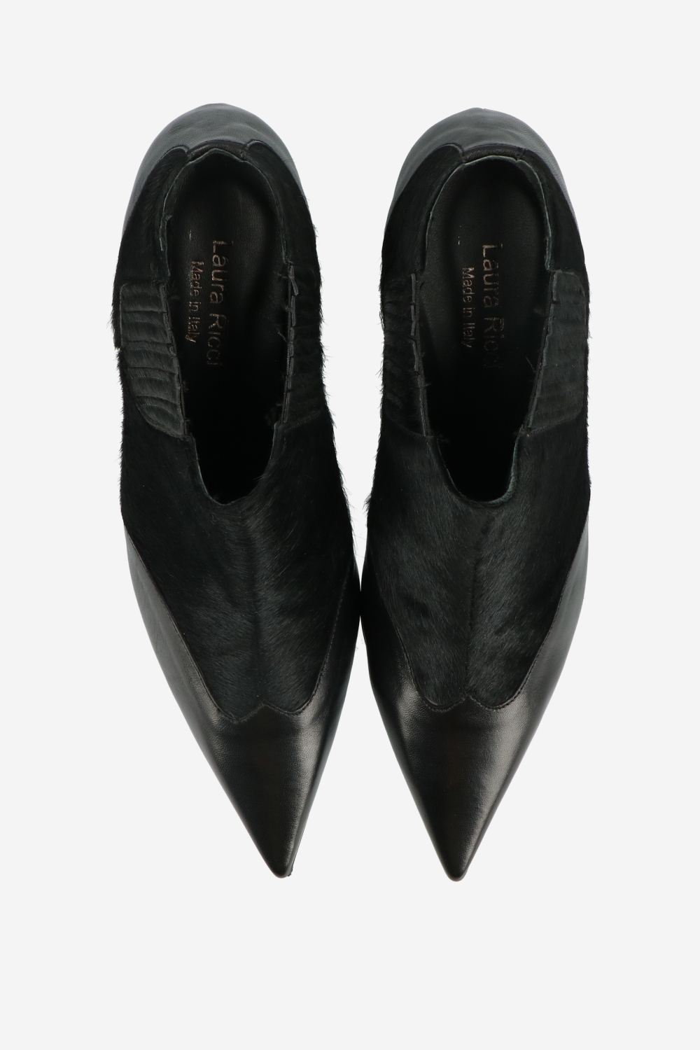 Pony hair leather ankle boots