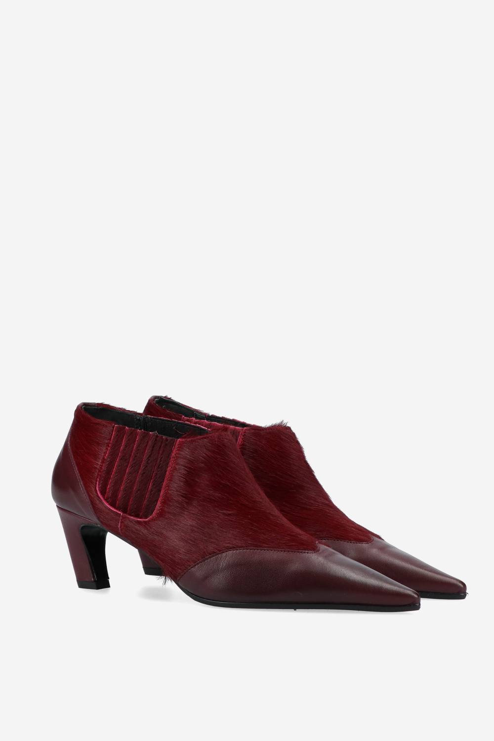 Pony hair leather ankle boots